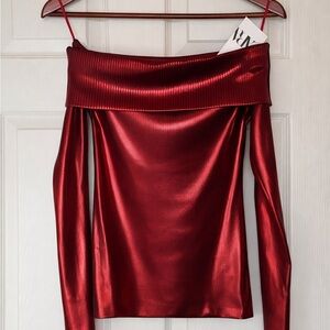 NWT - Zara Red Long Sleeve Off-Shoulder Top